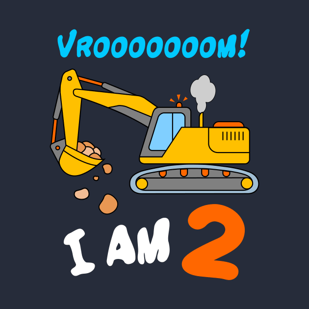 I Am 2 Excavator Digger Toddler Boys 2nd Birthday by samshirts