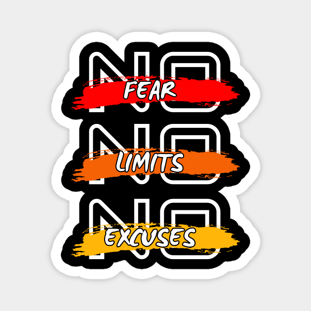 No Fear No Limits No Excuses Gym Fitness Strong Sport Motivational Magnet by Summerch