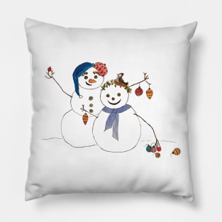 Snowman couple decorated for Christmas Pillow