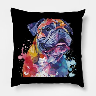 Bulldog Dog Water Color Pop Art Design for Dog Lover Pillow