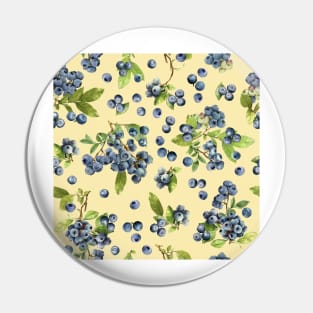 Watercolor blueberry on yellow Pin