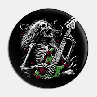 Death metal Skeleton Guitar Roses Pin