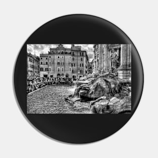 Trevi Fountain Crowd, Black And White Pin