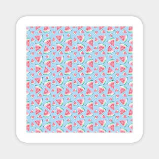 Watercolor Watermelon Pattern - Baby Blue and Coral Color Magnet