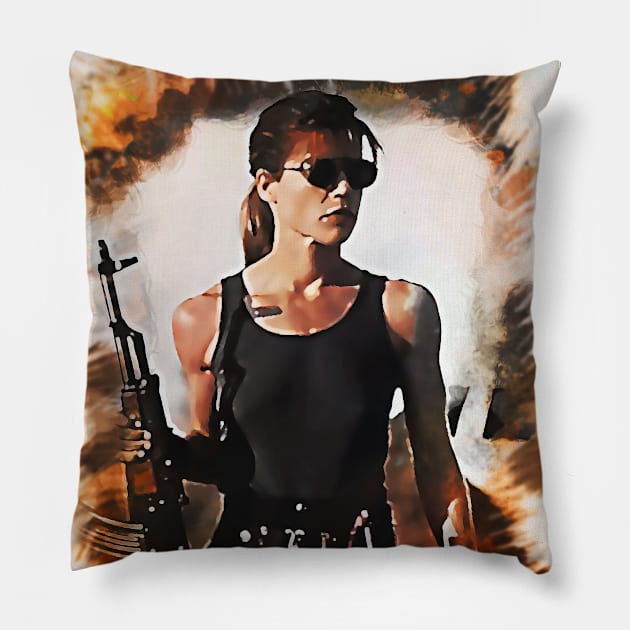 Sarah Connor Portrait Pillow by Naumovski