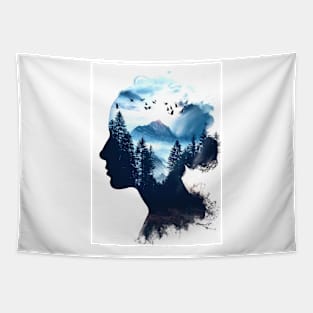 Woman Double Exposure Tapestry