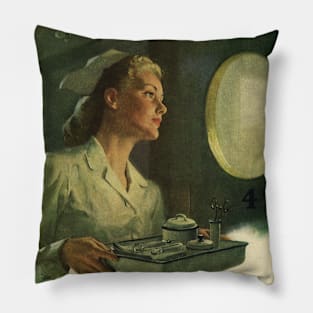 Vintage Science and Medicine, Nurse with Medical Tools on a Tray Pillow