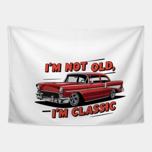 "Vintage Verve: Nostalgic Classic Car Illustration" - I,m Not Old Tapestry