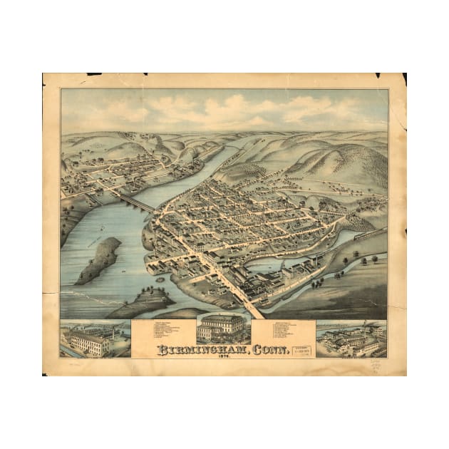 Vintage Pictorial Map of Birmingham CT (1876) by Bravuramedia