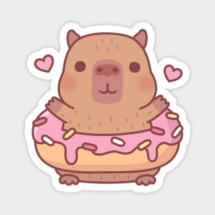 Cute Capybara With Pink Frosting Donut Magnet