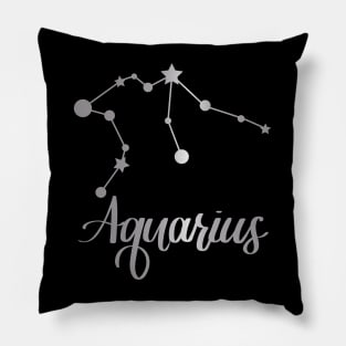 Aquarius Zodiac Constellation in Silver - Black Pillow