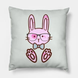 Pink Bunny Rabbit Wearing Glasses Easter Pillow