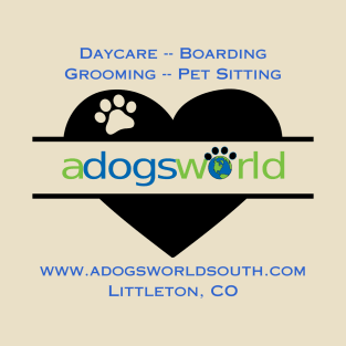 A Dog's World - Heart Logo - Daycare Boarding Grooming Pet Sitting T-Shirt