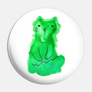 Green Watercolor Cat Pin