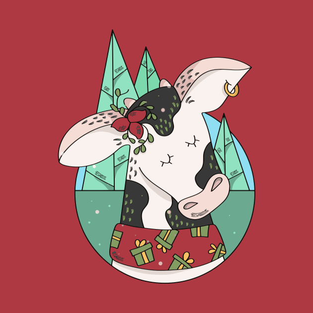 Cute Christmas Cow Illustration // Festive Animal Cartoon by SLAG_Creative