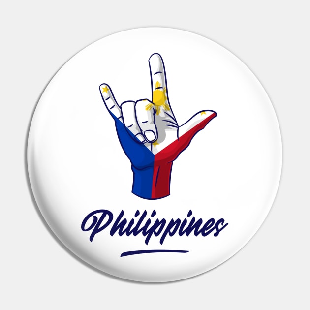 I Love You Philippines Hand Gesture Cute Gift Women Men Pin by teeleoshirts