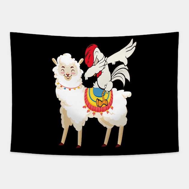 Dabbing Turkey riding Llama Tapestry by NiceTeeBroo