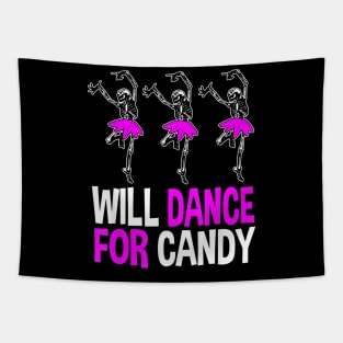 Will Dance for Candy Dancing Skeleton Halloween Squad Girls Tapestry