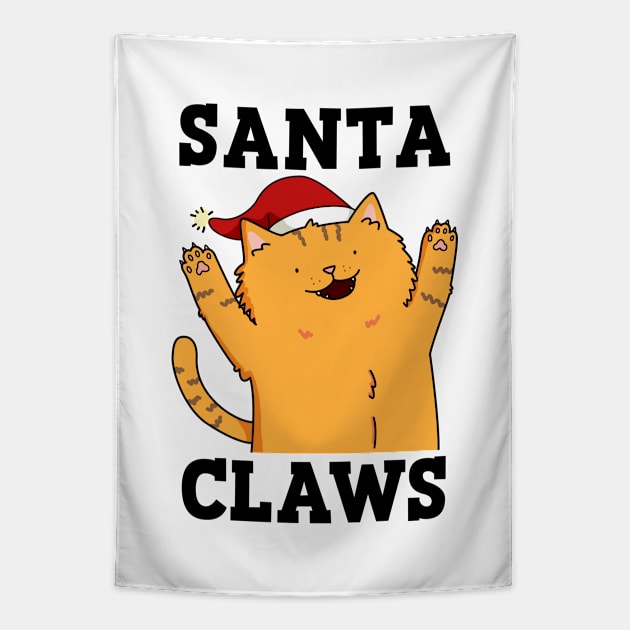 Santa Claws Cute Christmas Cat Pun Tapestry by punnybone