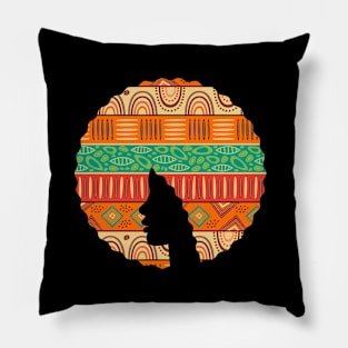 Afro Hair Woman with African Pattern, Black History Pillow