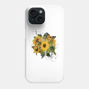 Sunflower bouquet with butterflies Phone Case