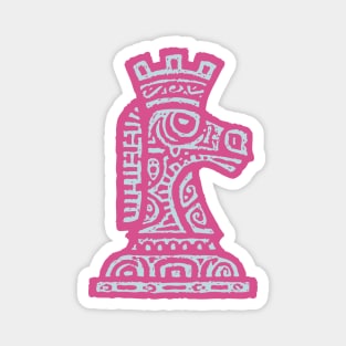 Tribal Chess Knight | Pink Linocut Graphic Magnet