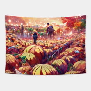 Autumn Fall Season in Halloween Pumpkin Patch Pumpkin Spice Japanese Style Tapestry