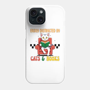 Cute Easily Distracted by Cats and Books Phone Case