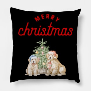 Merry Christmas Puppy Festive Holiday Design Pillow