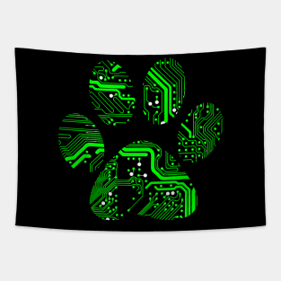 Cyber Pet Paw Green Tapestry