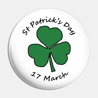 St Patricks Day 17 March Shamrock Pin