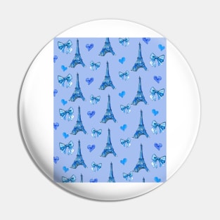 Girly Eiffel Tower Pattern in Watercolours Light Blue Background Pin