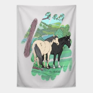 Painted Wild Horses Tapestry