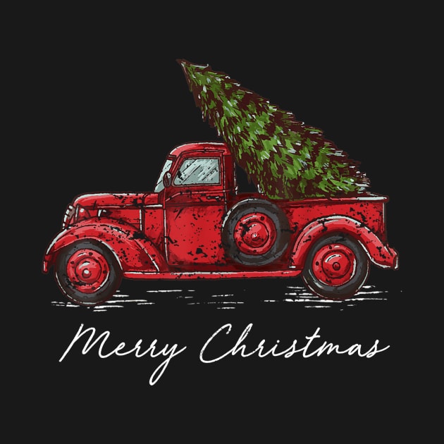 Merry Christmas Retro Vintage Red Truck by Soema