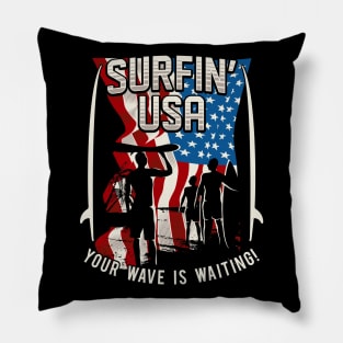 surfing usa with american flag Pillow