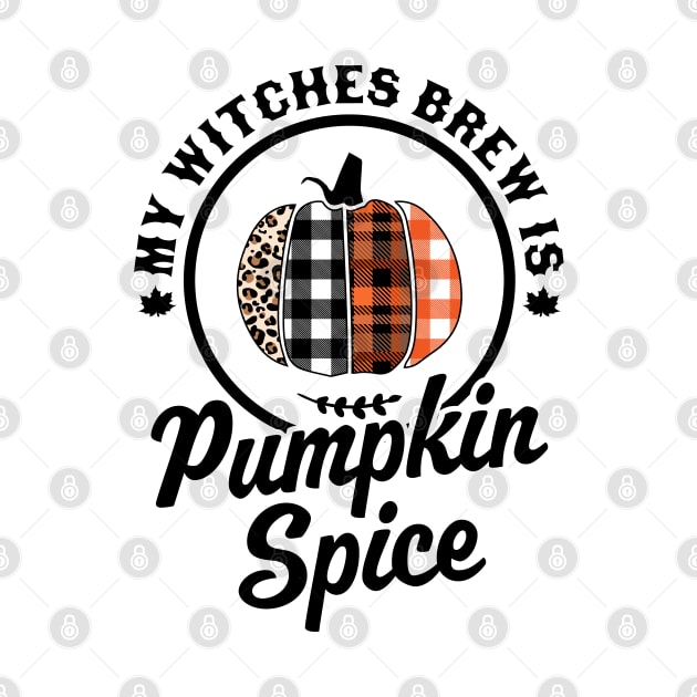 My Witches Brew Is Pumpkin Spice Halloween Plaid Leopard by OrangeMonkeyArt