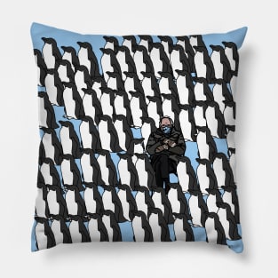 Bernie Sanders Mittens shows Penguins How to Keep Warm Pillow