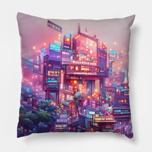 Futuristic Urban City Girl Pillow