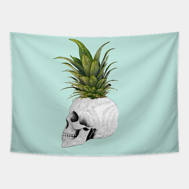 Humor skull and pineapple, fruit, summer, Tapestry by Collagedream