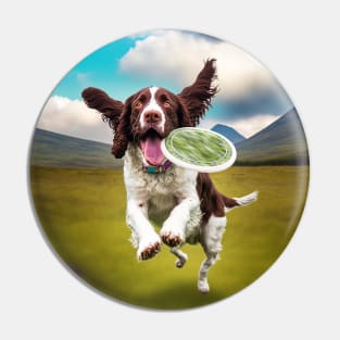 English Springer Spaniel Catches "Throwing Disc" Pin