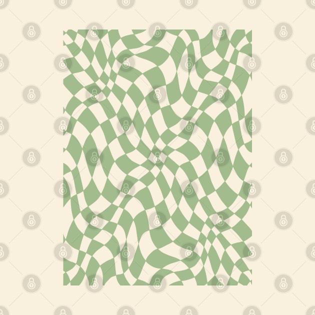 Green and Cream Distorted Warped Checkerboard Pattern II by Velvet Earth