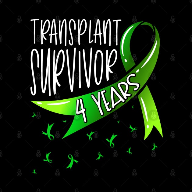 4 Year Organ Transplant Survivor Green Ribbon by Gold Wings Tees