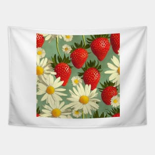 Vintage Floral Cottagecore Romantic Strawberry Daisy Flower Design Tapestry