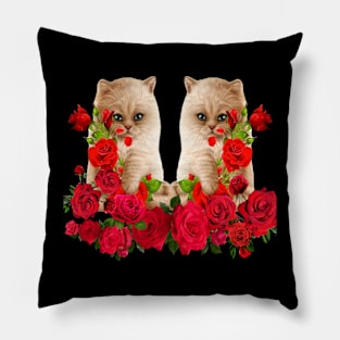 Cats And Roses Pillow