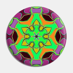 Cartoon Mandala Flower Green Orange and Pink Pin