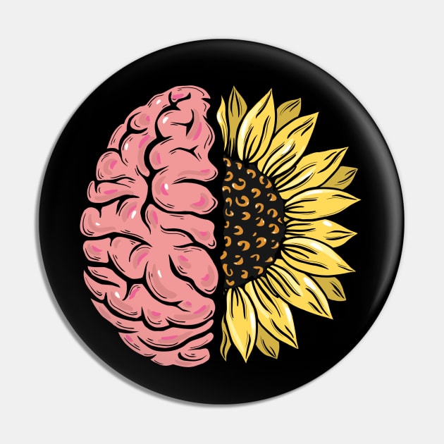 Brain Floral sunflower, Mental Health Matters Pin by Collagedream