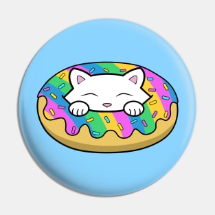 Cute white kitten eating a yummy looking rainbow doughnut with sprinkles on top of it Pin