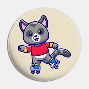 Cute Racoon Playing Roller Skate Cartoon Pin