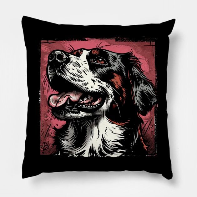 Retro Art Brittany Spaniel Dog Lover Pillow by June Sixteen