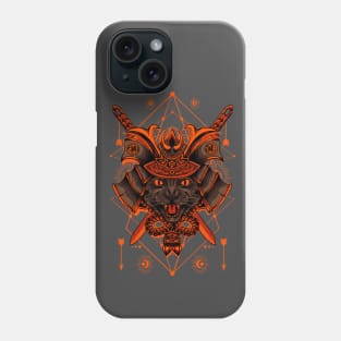 Orange and black illustration samurai cat Phone Case